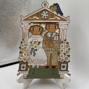 St. Andrews Abbey Bride & Groom w/Tag Wall Hanging Handmade Ceramic 1981 Wedding